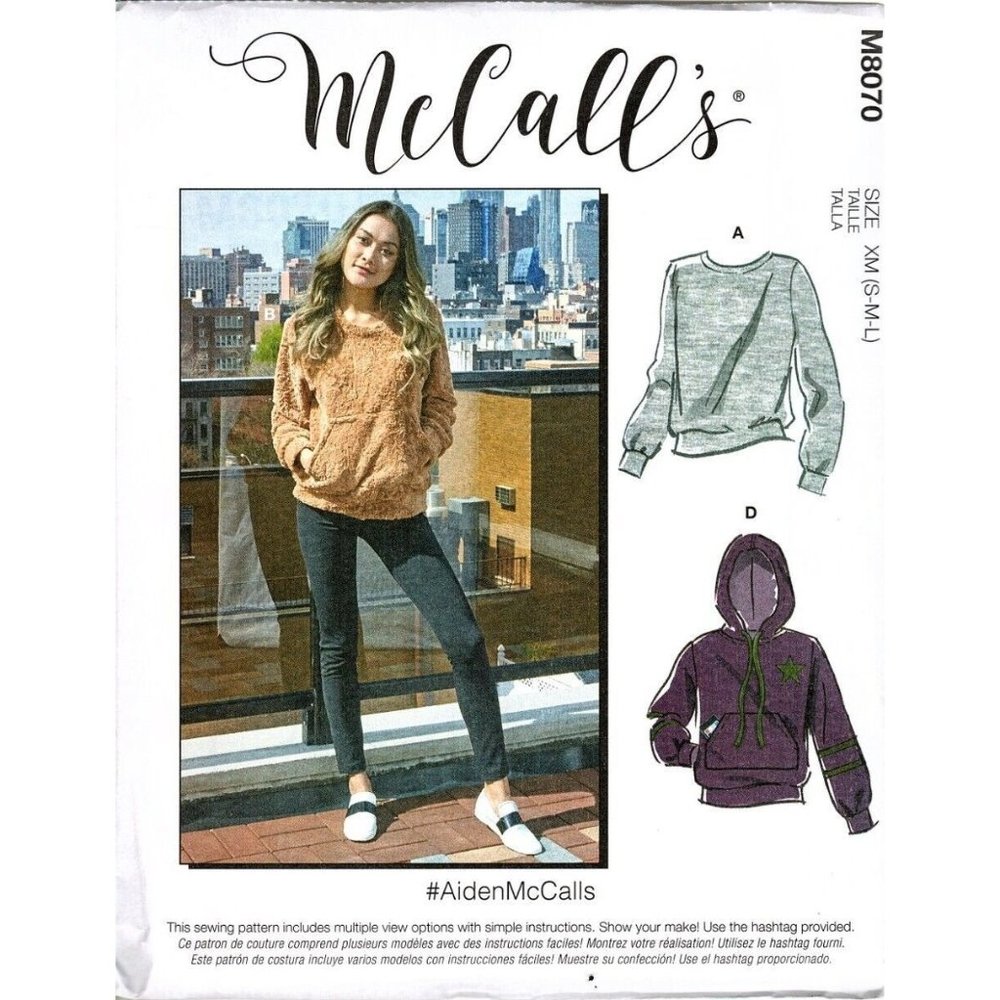 McCalls M8070 Unisex Mens and Misses S, M, L Tops and Hoodies Sewing Pattern